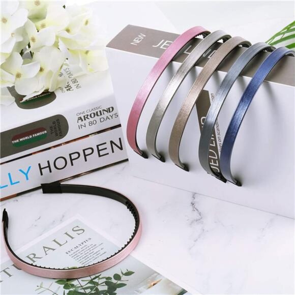 6-Pack Skinny Leather-Covered Headbands – Lustrous Colors - Picture 3 of 7